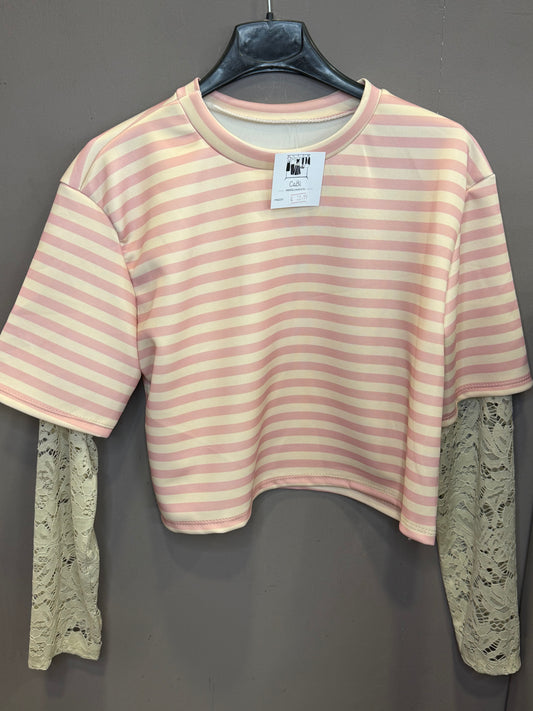 T-shirt righe e pizzo
