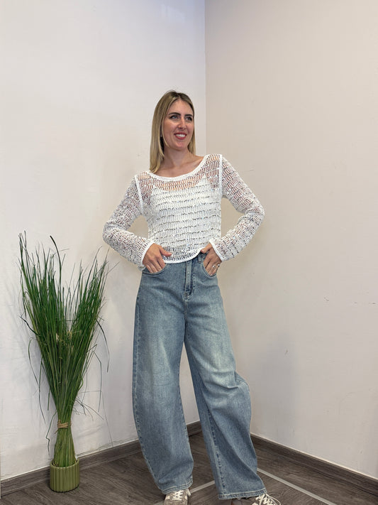 Maglia traforata paillettes