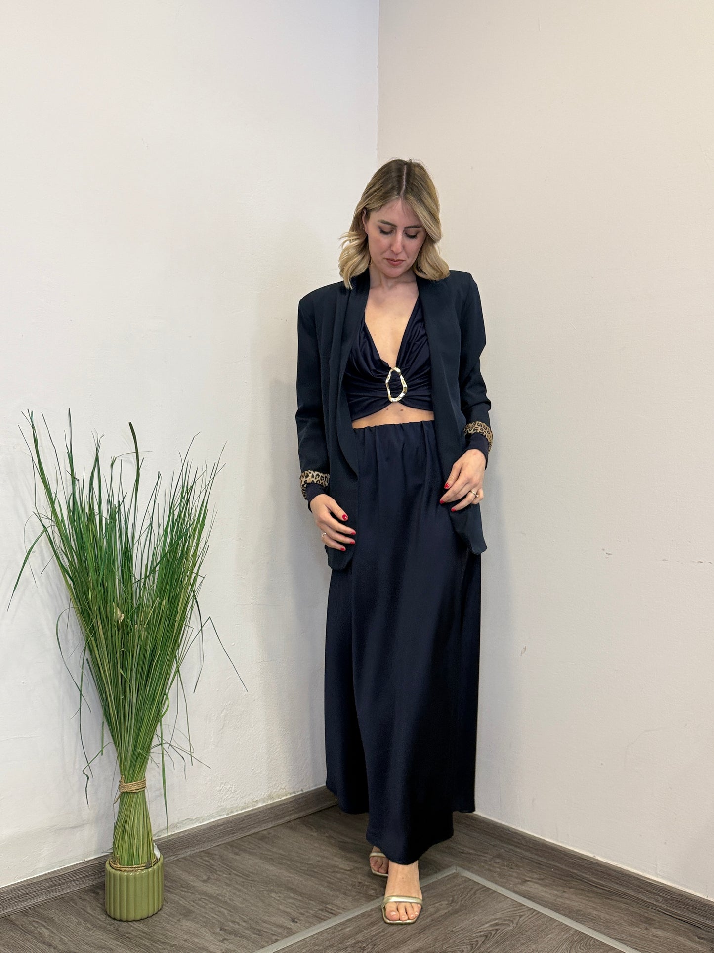 Gonna satin blu notte