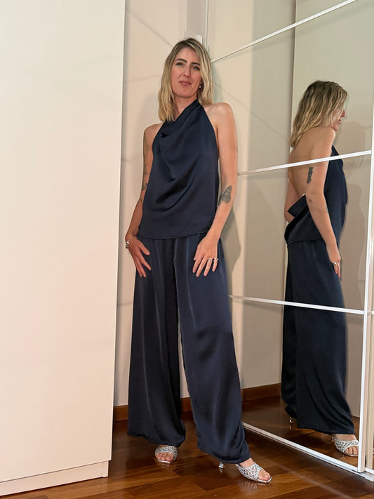 Completo raso blu notte