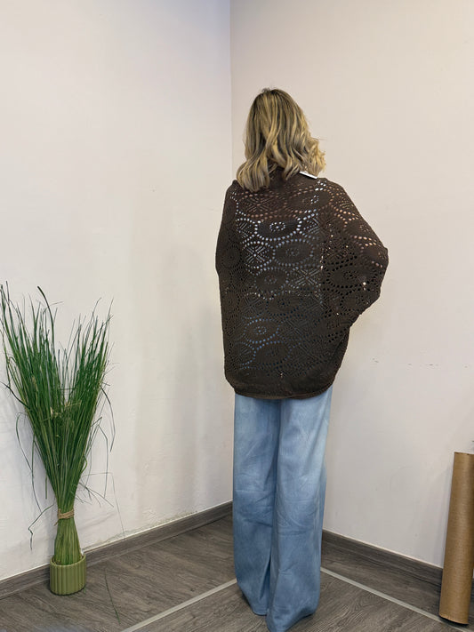Cardigan cioccolato rete