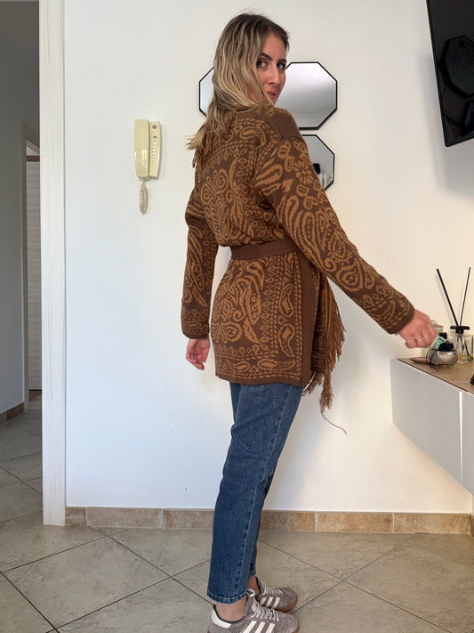 Cardigan bicolor marr-senape