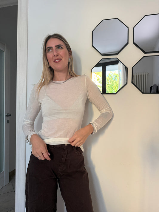 Maglia cashmere girocollo bianca