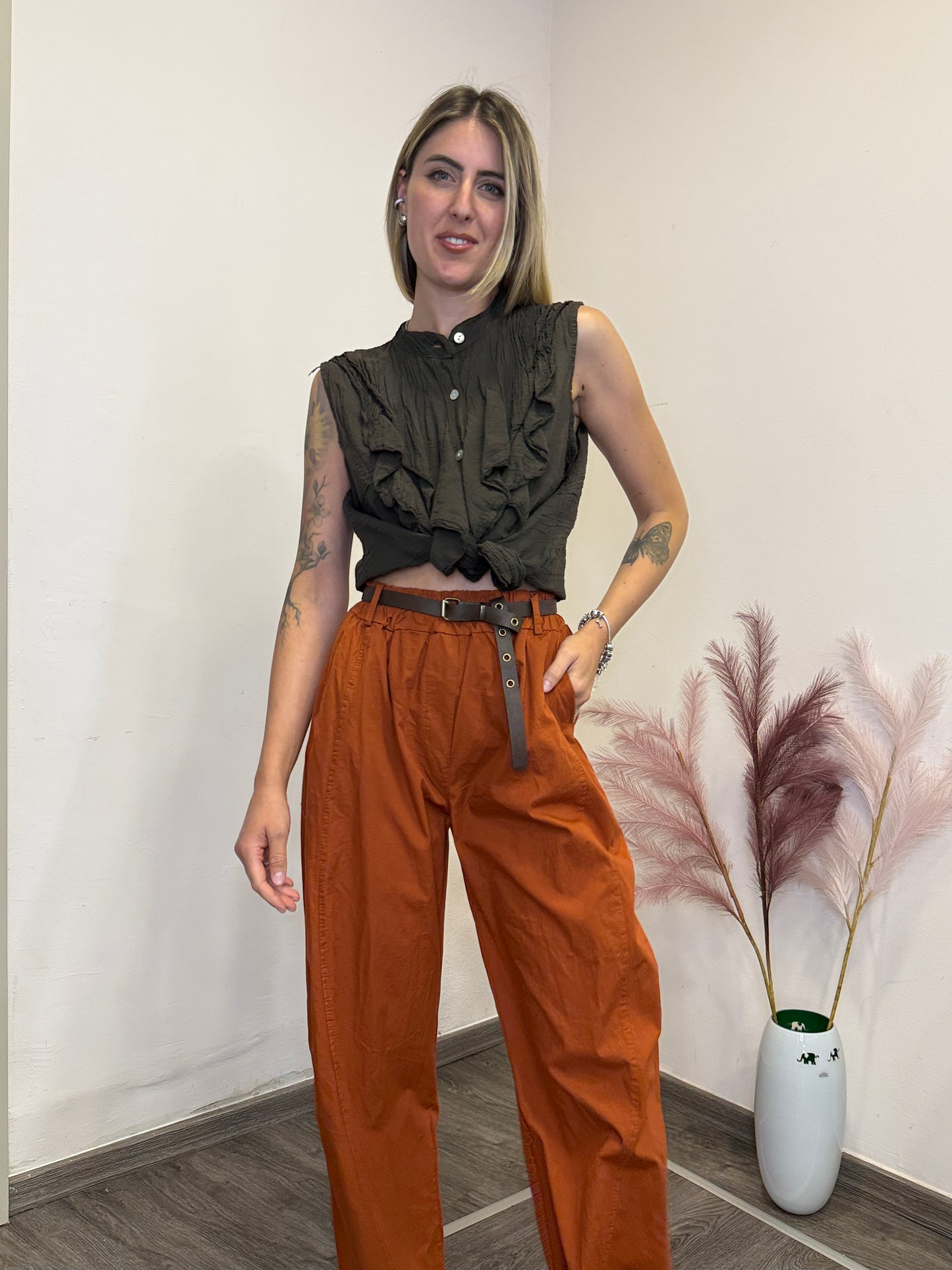 Camicia viscosa frappa marrone