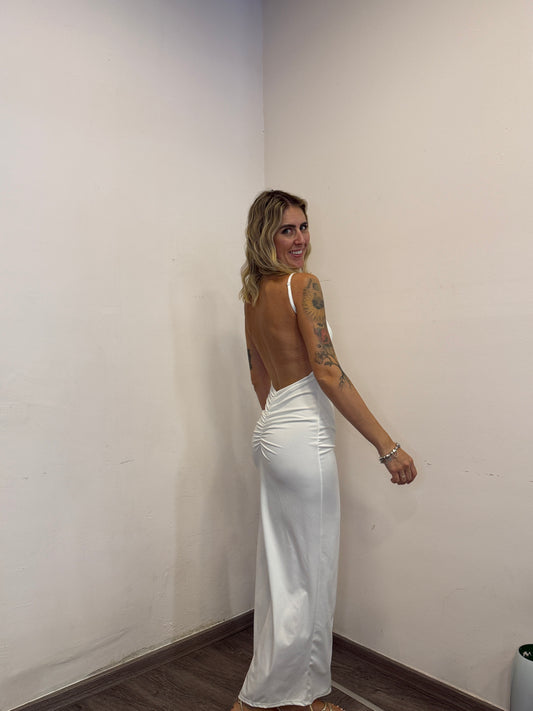 Abito lungo con schiena nuda bianco