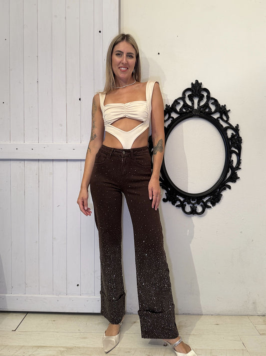 Jeans risvolto strass