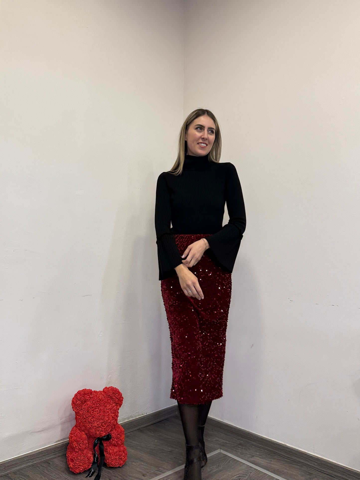 Gonna paillettes bordeaux