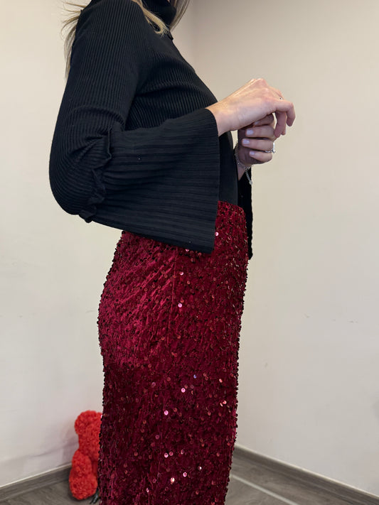 Gonna paillettes bordeaux