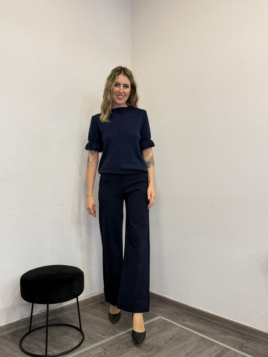 Pantaloni elasticizzati con risvolto blu