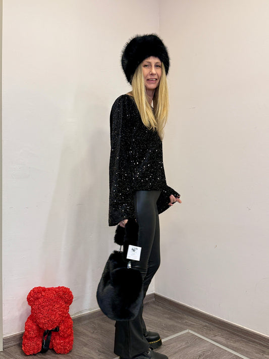 Maglia paillettes con fiocco