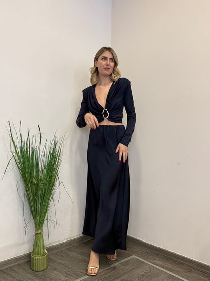 Gonna satin blu notte