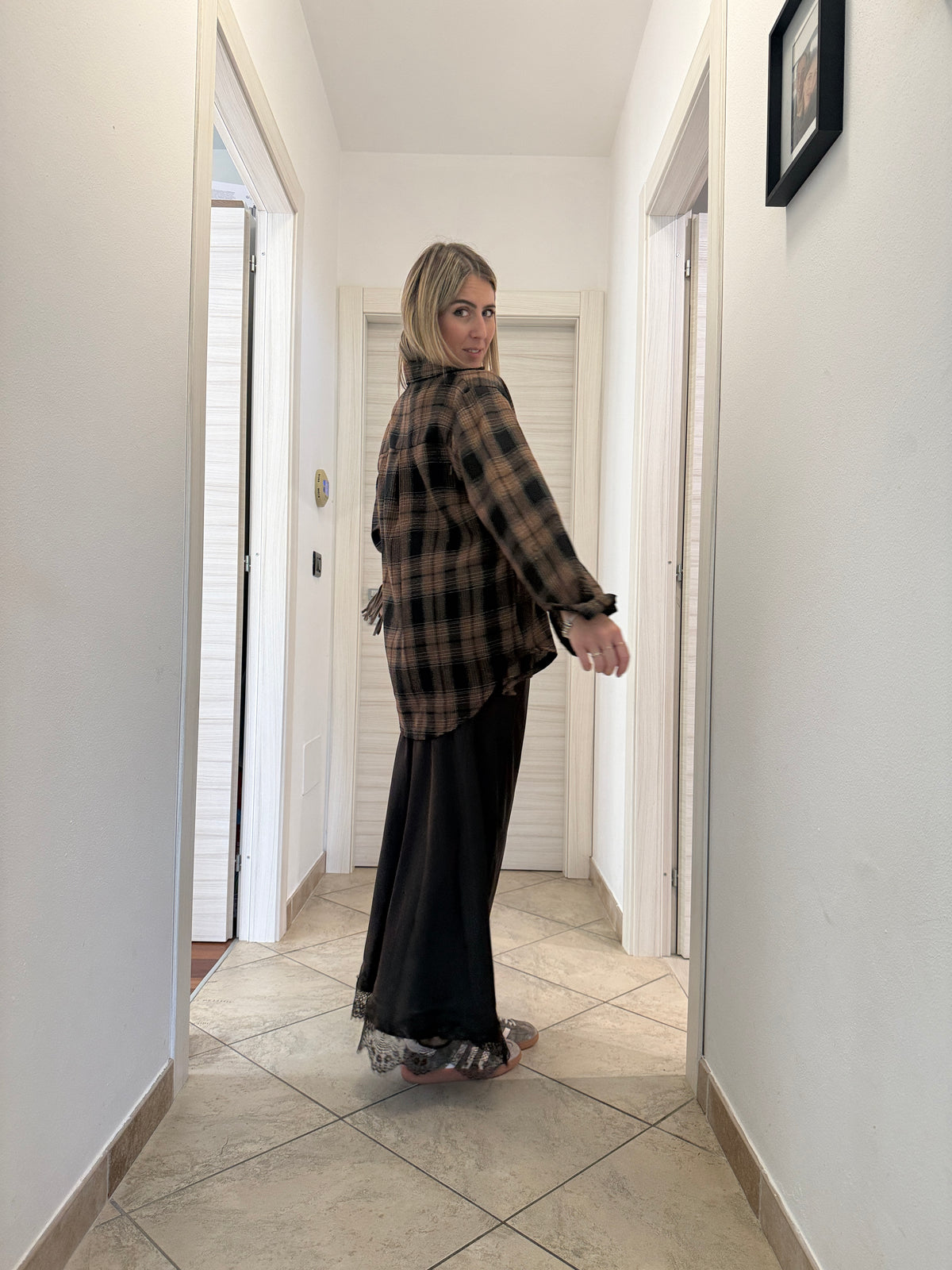 Camicia check marrone