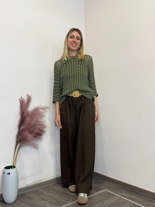 Pantaloni Lino cioccolato