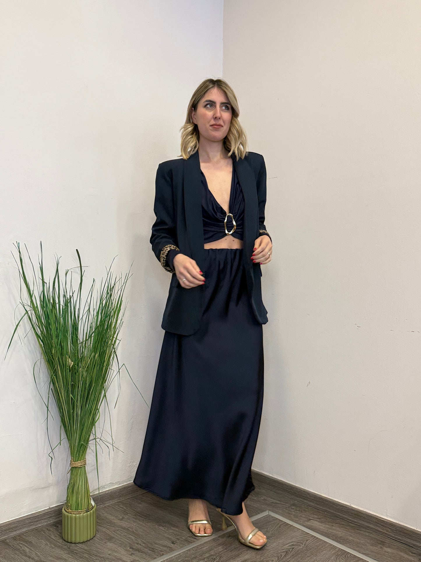 Gonna satin blu notte