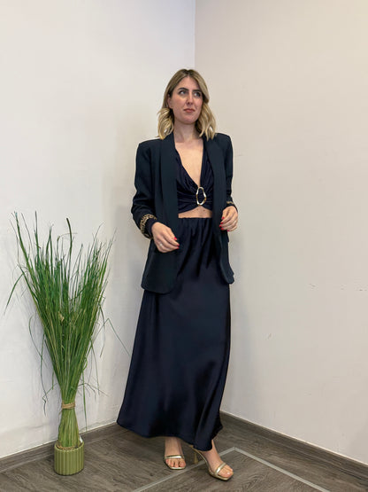 Gonna satin blu notte