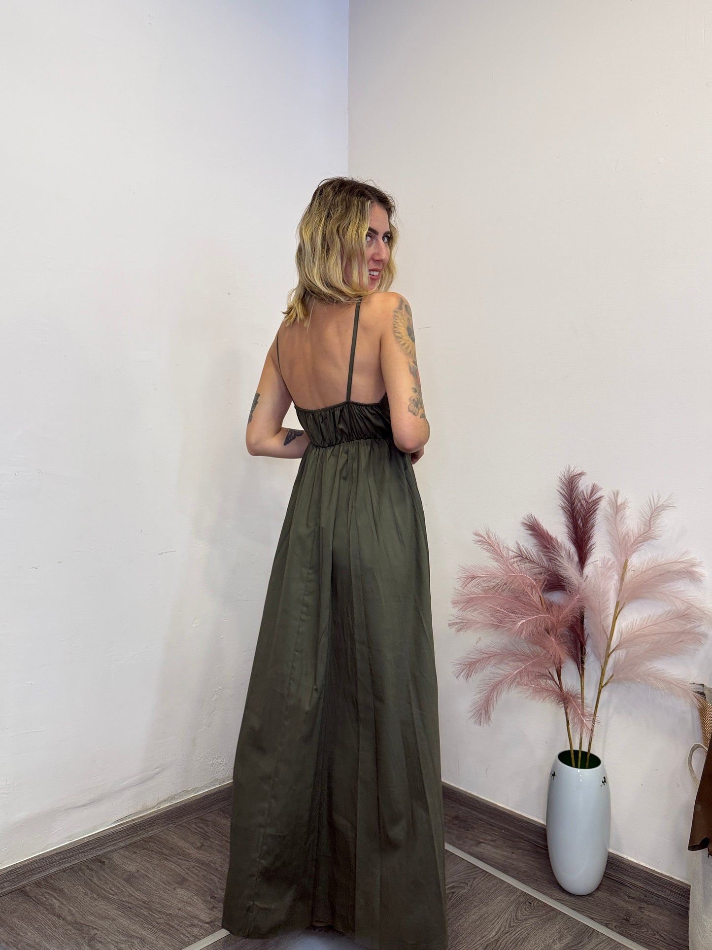 Abito lungo cotone verde militare