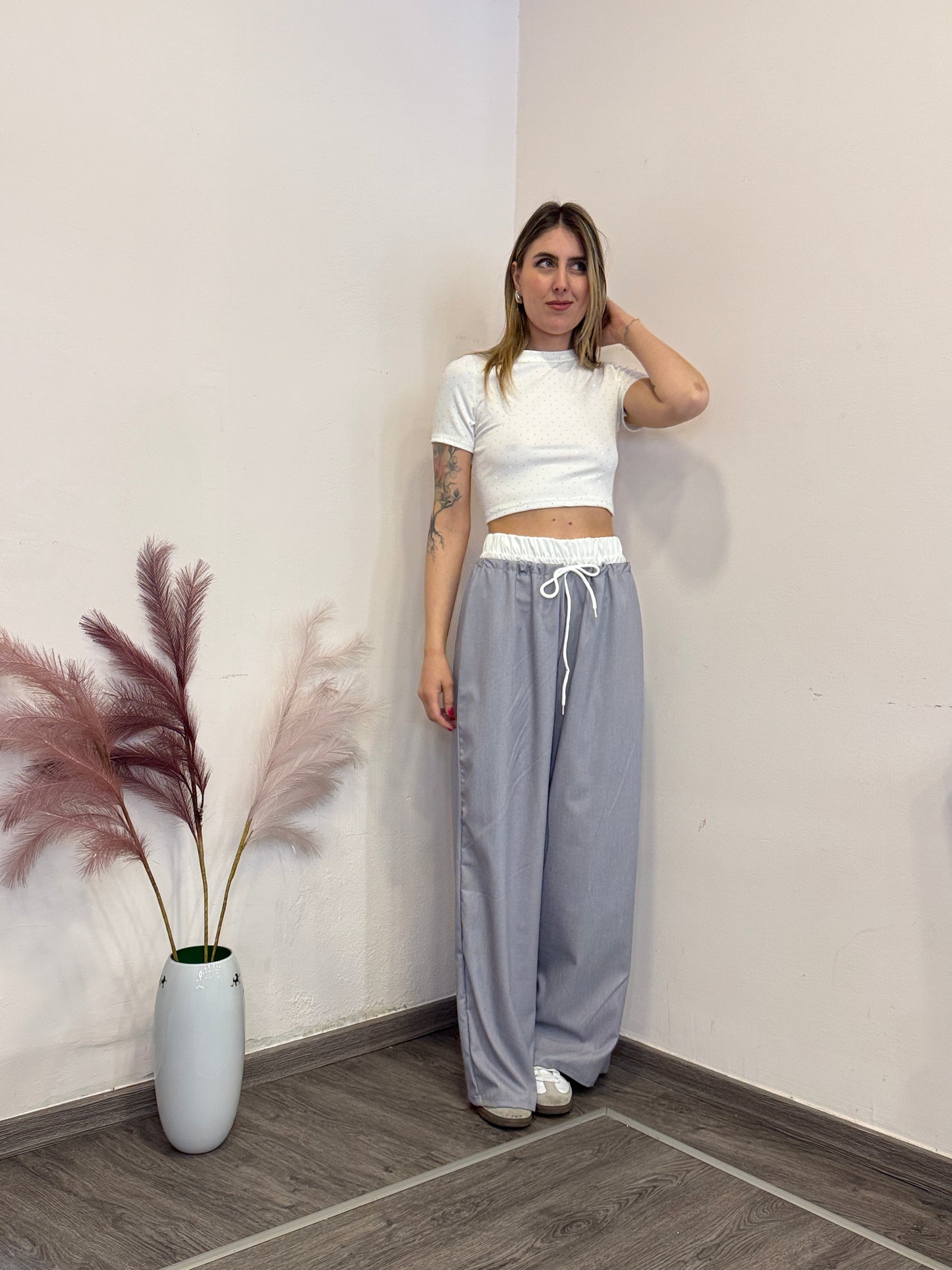 Pantaloni bicolor con coulisse
