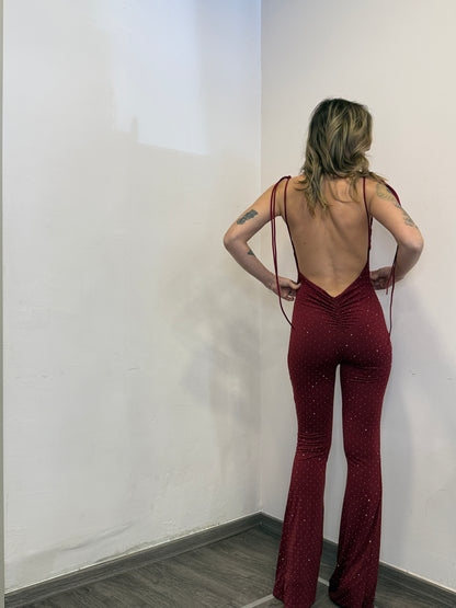 Tuta strass bordeaux