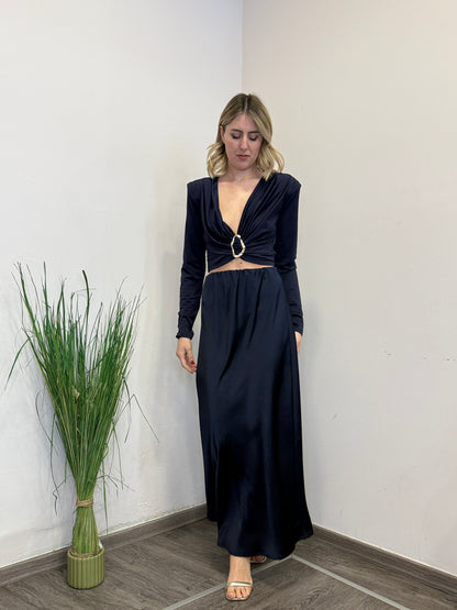 Gonna satin blu notte