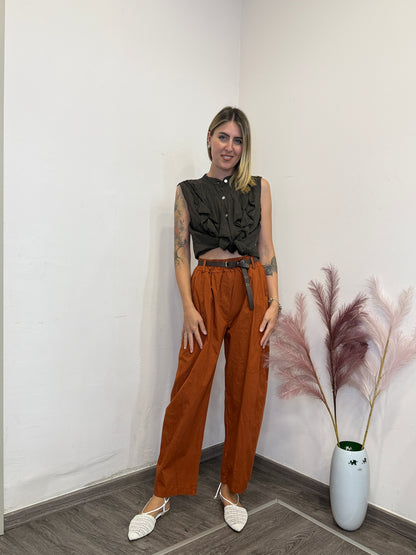 Camicia viscosa frappa marrone