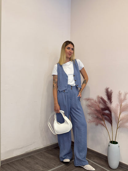 Completo viscosa e lino con gilet