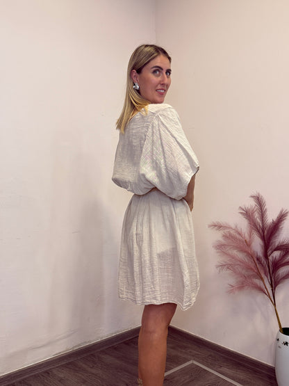 Abito misto lino beige