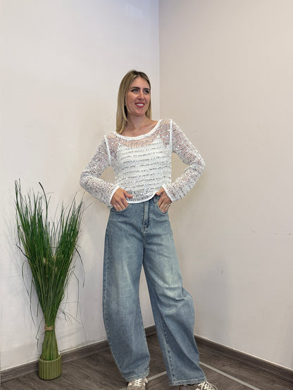Maglia traforata paillettes