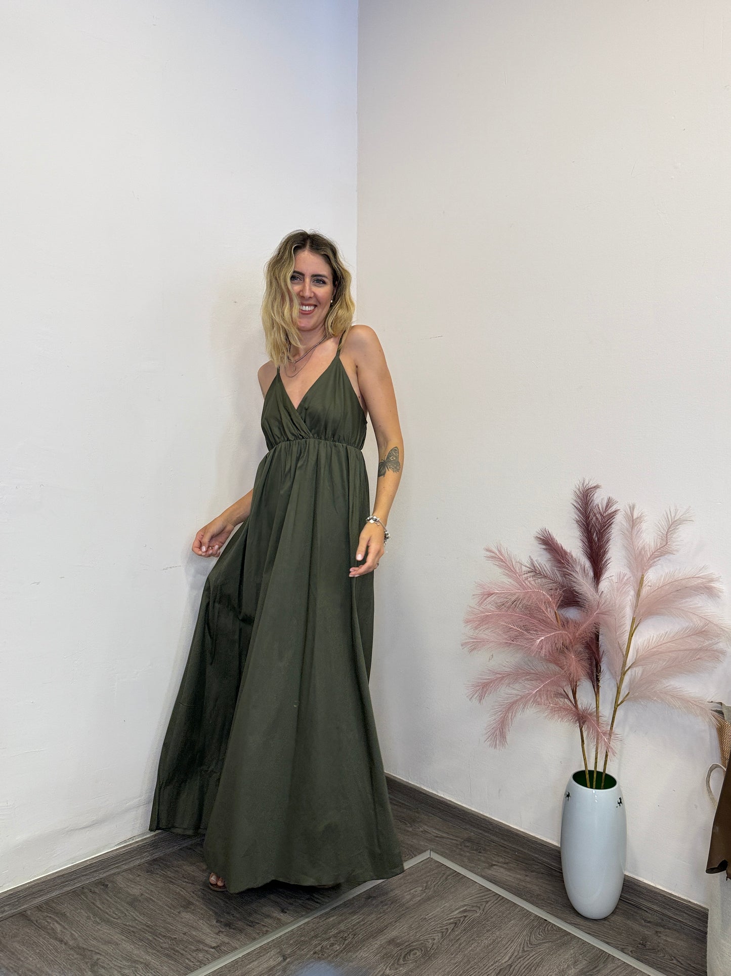 Abito lungo cotone verde militare