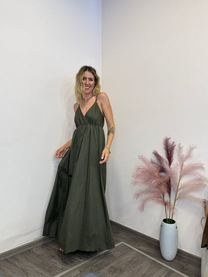 Abito lungo cotone verde militare