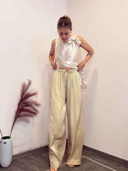 Pantaloni palazzo raso oro
