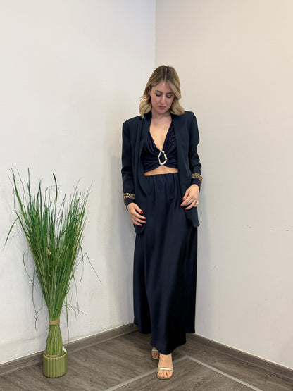 Gonna satin blu notte