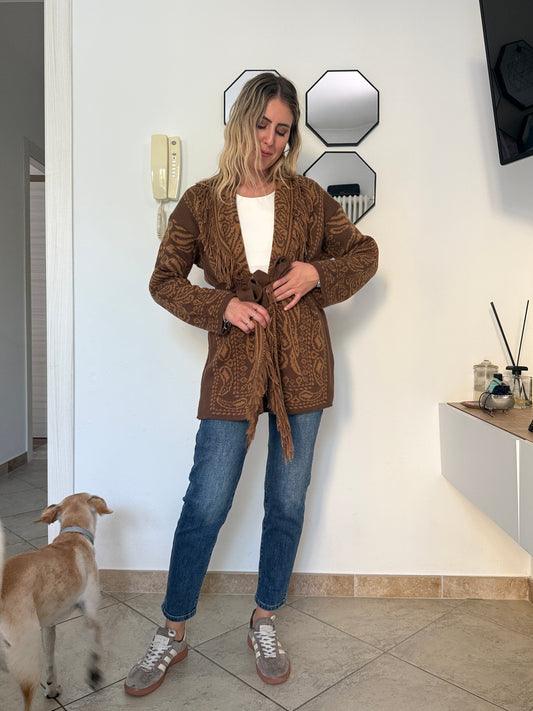 Cardigan bicolor marr-senape