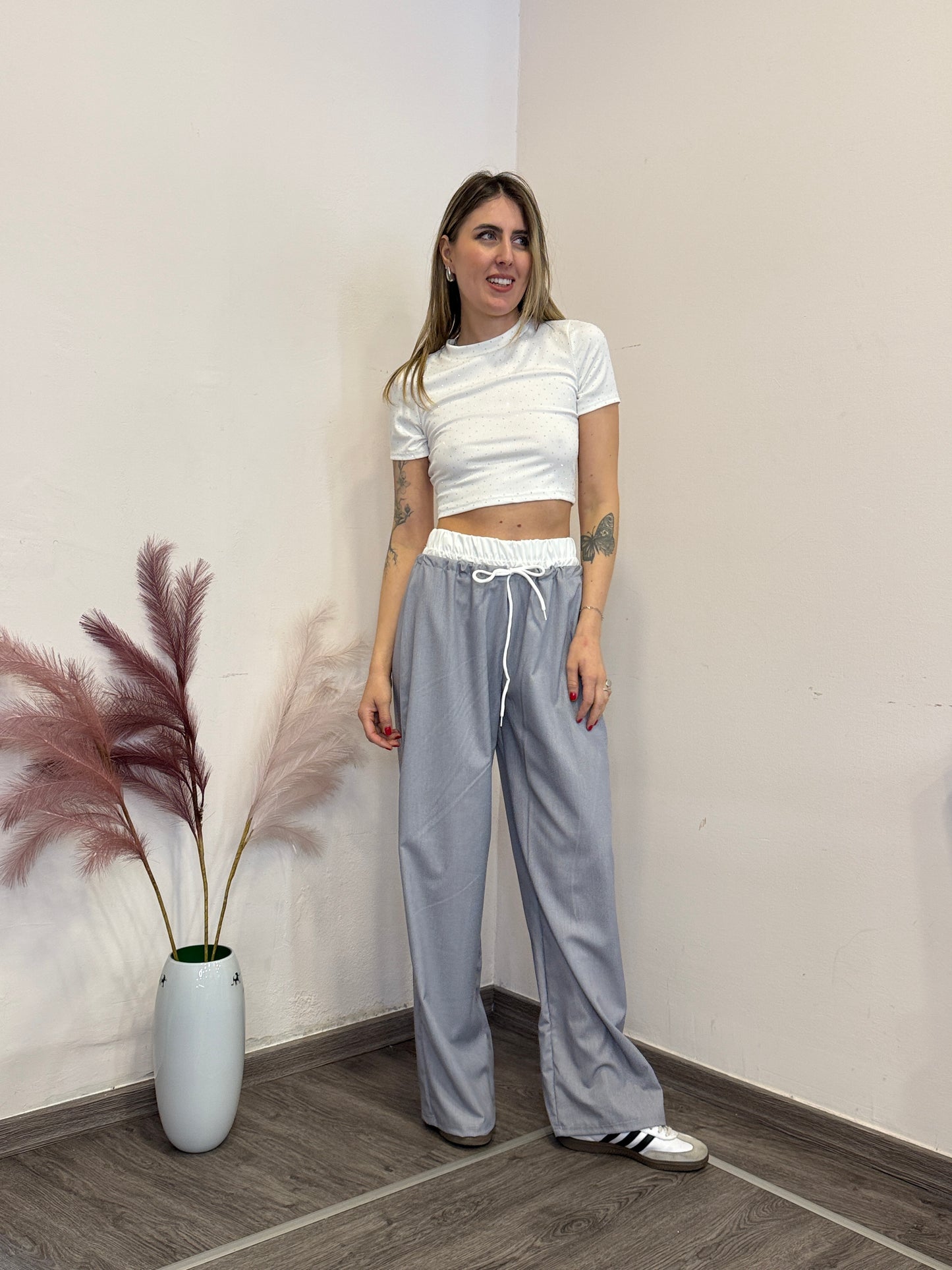 Pantaloni bicolor con coulisse