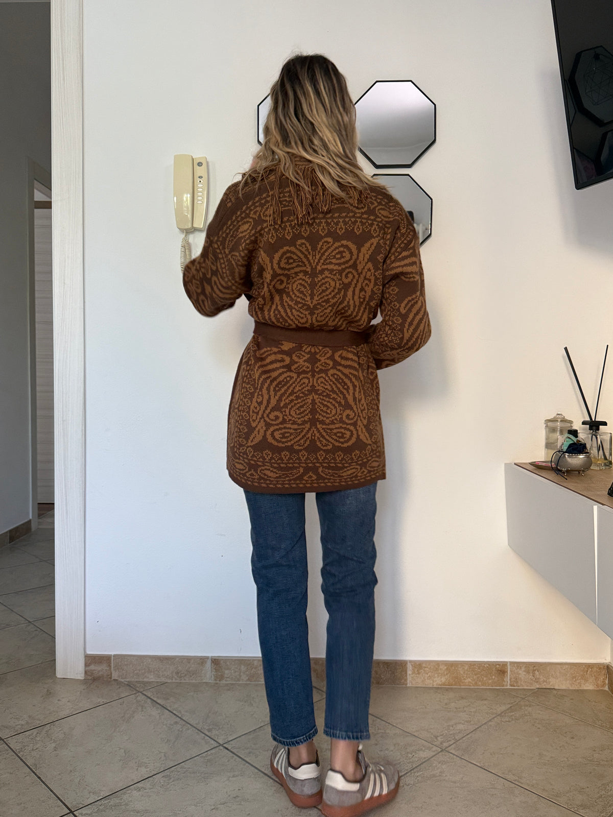 Cardigan bicolor marr-senape