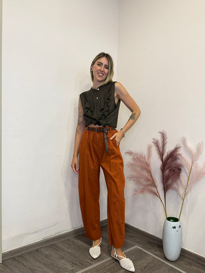 Camicia viscosa frappa marrone