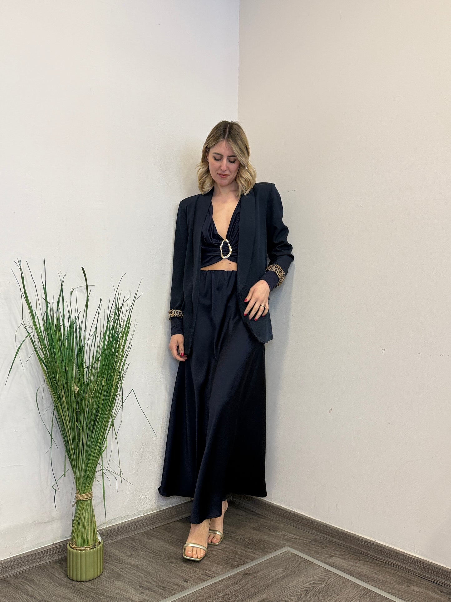 Gonna satin blu notte