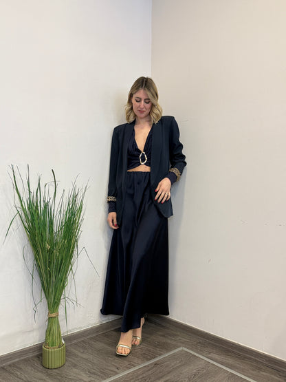 Gonna satin blu notte