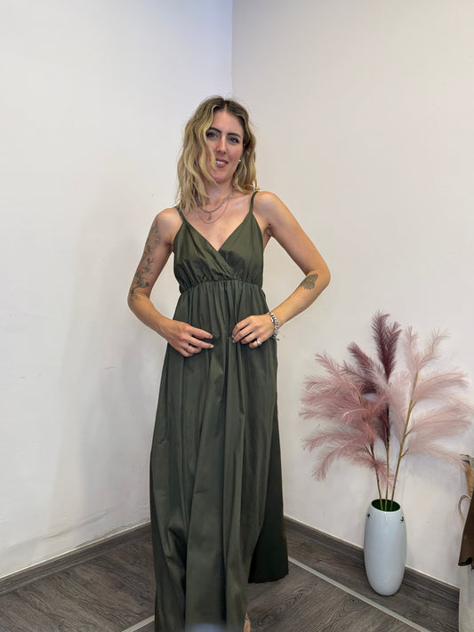 Abito lungo cotone verde militare