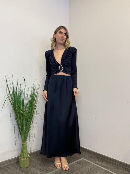 Gonna satin blu notte