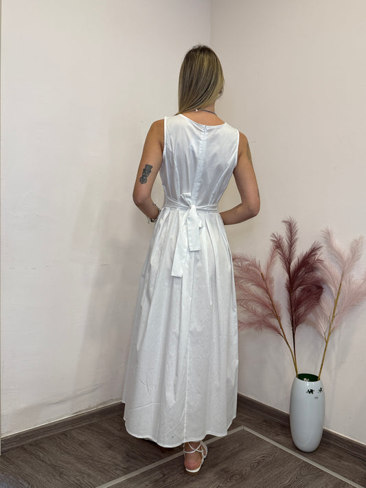 Abito cotone midi fiocco bianco