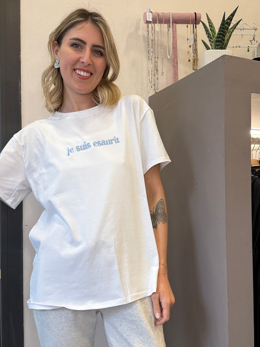 T-shirt JE SUIS ESAURIT azzurro