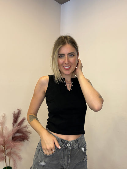 Tank top crop bottoncini