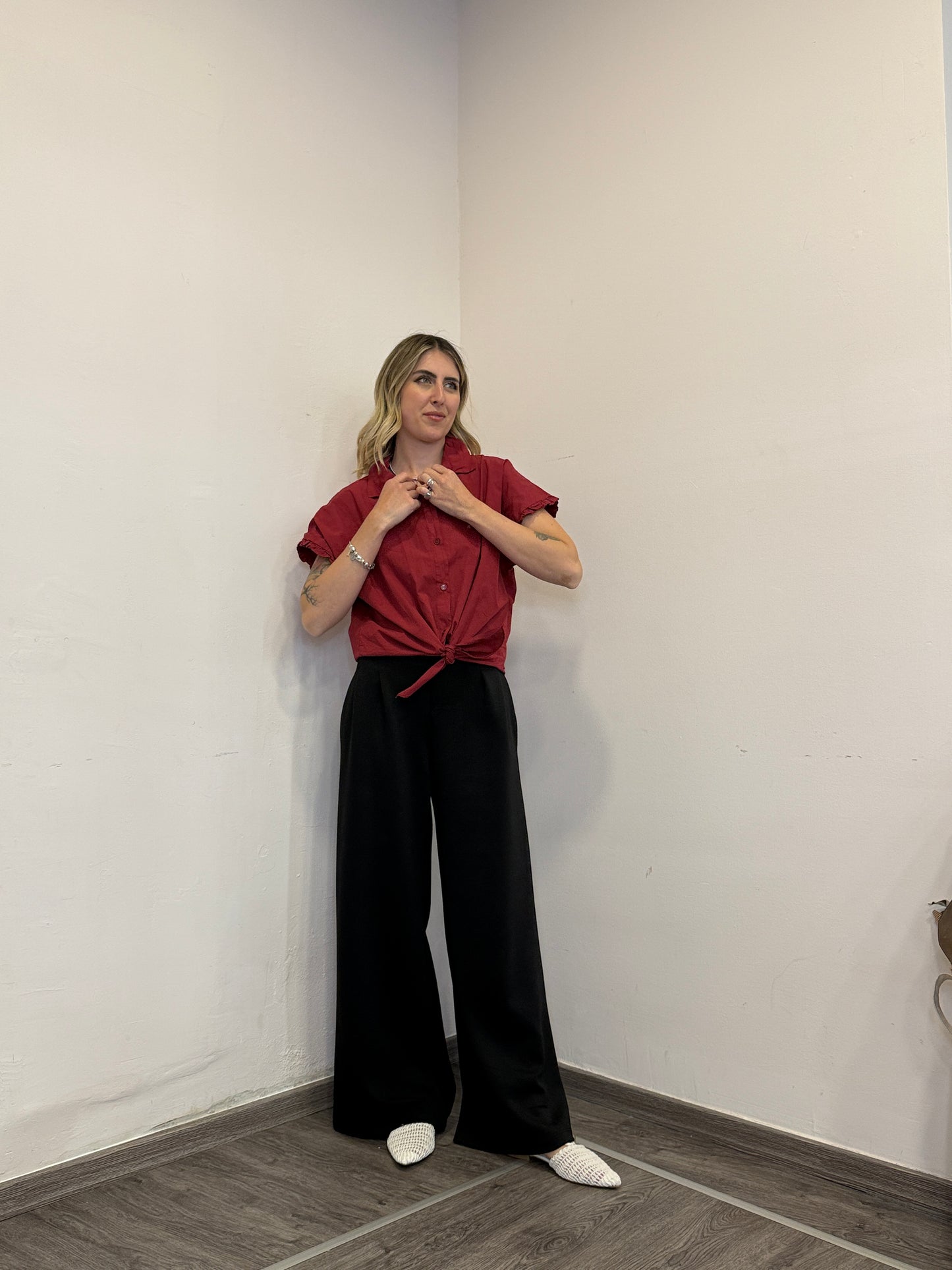 Camicia cotone bordeaux