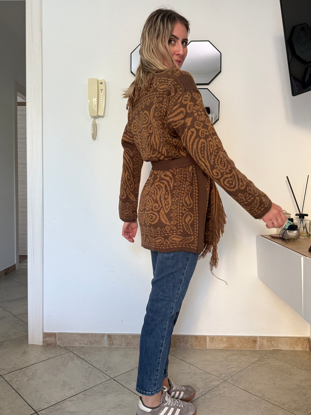 Cardigan bicolor marr-senape