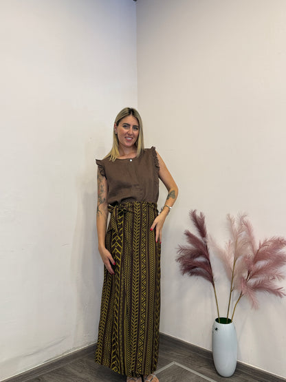 Canotta lino con bottone brown