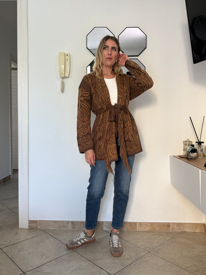 Cardigan bicolor marr-senape
