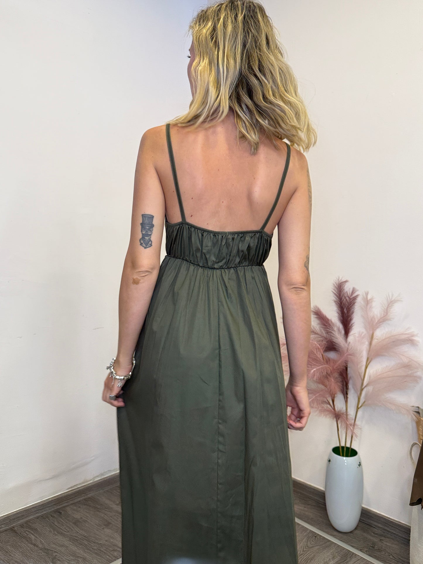 Abito lungo cotone verde militare