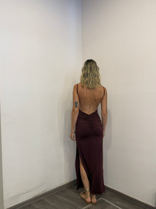 Abito lungo con schiena nuda bordeaux
