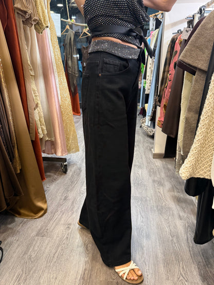 Jeans con risvolto strass