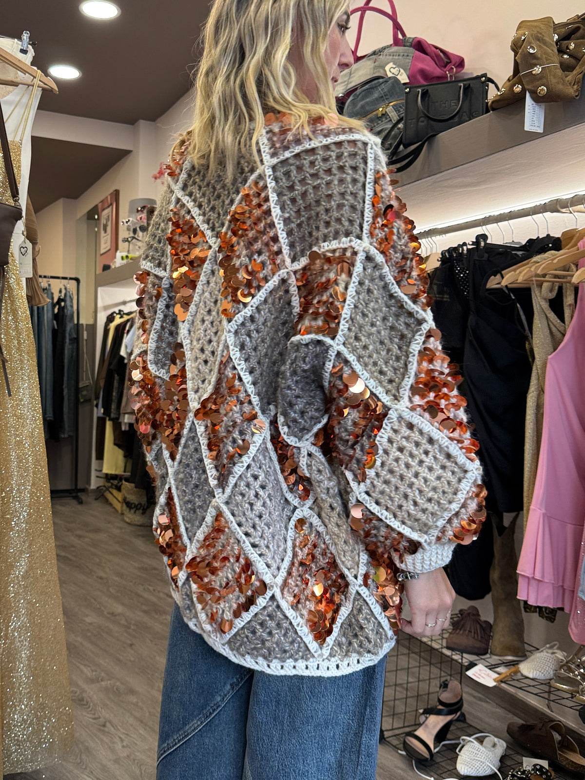 Cardigan rombi paillettes